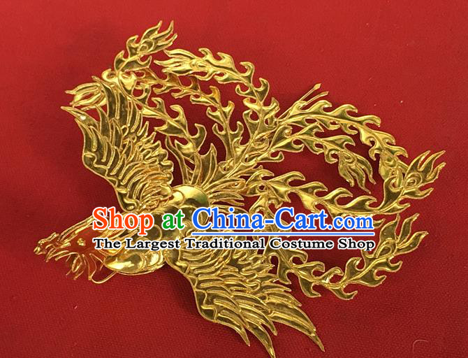 Chinese Ancient Empress Golden Phoenix Hairpin Traditional Ming Dynasty Imperial Concubine Hair Crown