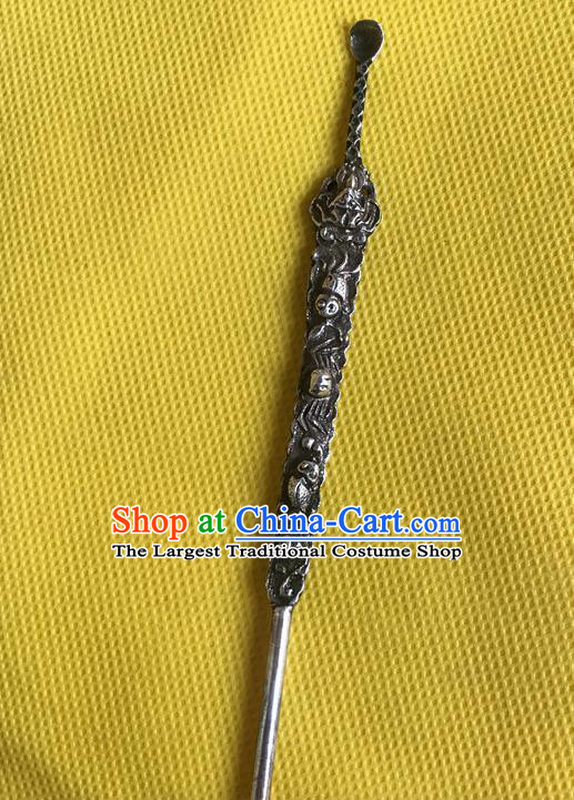 Chinese Ancient Palace Woman Hairpin Headwear Traditional Qing Dynasty Silver Earpick Hair Stick