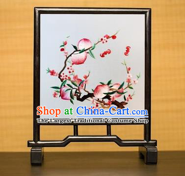 China Handmade Blackwood Craft Table Decoration Traditional Suzhou Embroidered Peach Desk Screen