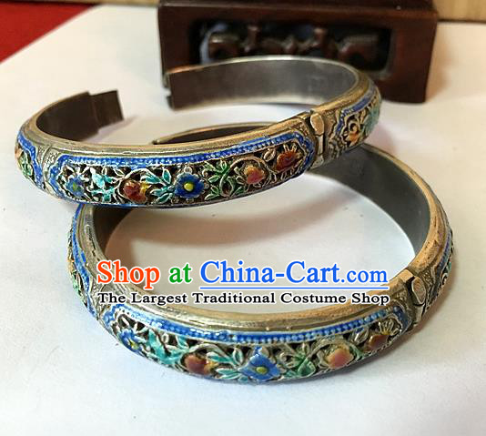 Handmade China Miao Ethnic Silver Carving Bangle National Cloisonne Bracelet Accessories