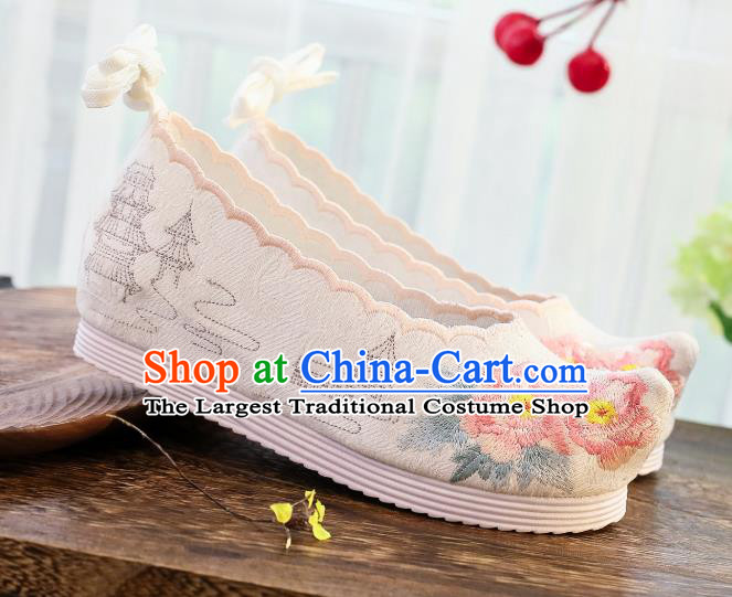 China National Embroidered Shoes Traditional Hanfu Shoes Handmade Ancient Princess White Cloth Shoes