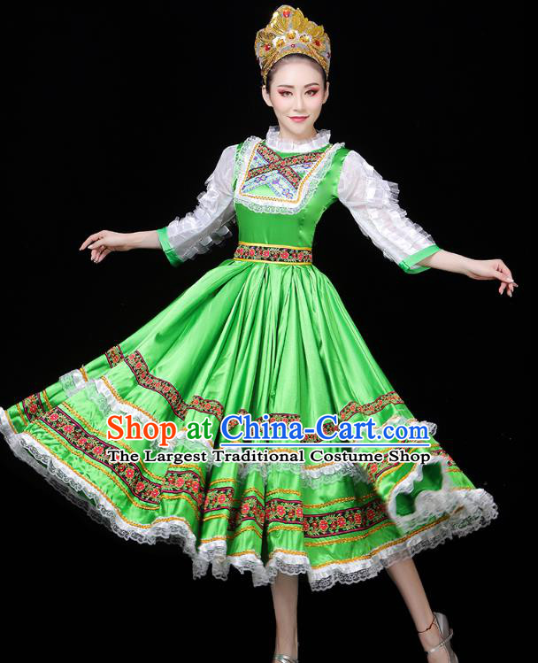 Russian Woman Dance Costume Modern Dance Clothing Opening Dance Court Dance Green Dress