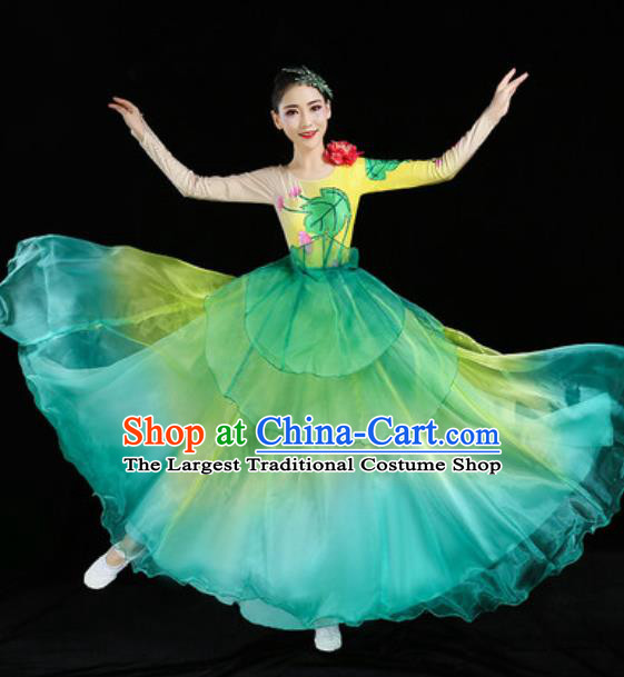 Chinese Classical Dance Clothing Umbrella Dance Green Dress Traditional Woman Group Dance Costume