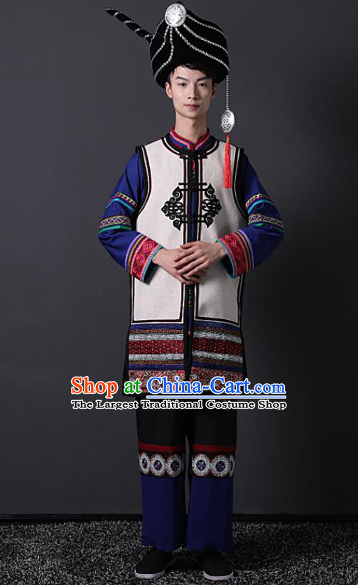 Chinese Liangshan Ethnic Wedding Bridegroom Clothing Traditional Yi Minority Male Stage Performance Outfits