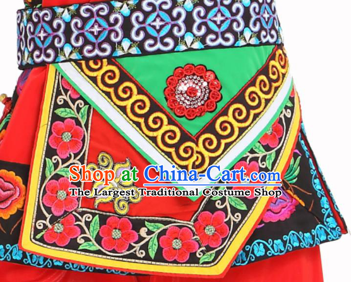Chinese Ethnic Torch Festival Performance Red Outfits Traditional Yi Nationality Folk Dance Costumes
