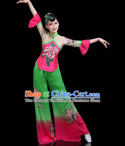 China Yangko Dance Clothing Traditional Folk Dance Fan Dance Printing Peony Outfits