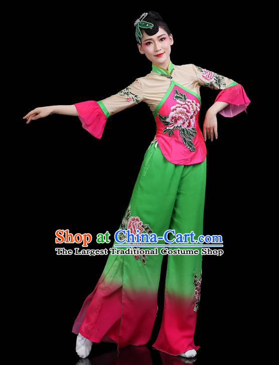 China Yangko Dance Clothing Traditional Folk Dance Fan Dance Printing Peony Outfits