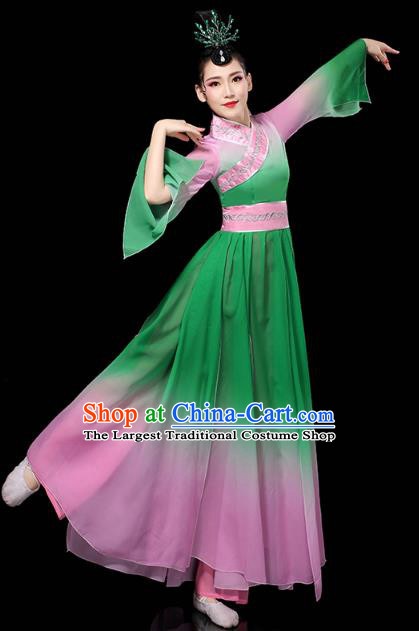 Chinese Umbrella Dance Clothing Classical Dance Green Dress Traditional Group Dance Performance Costume