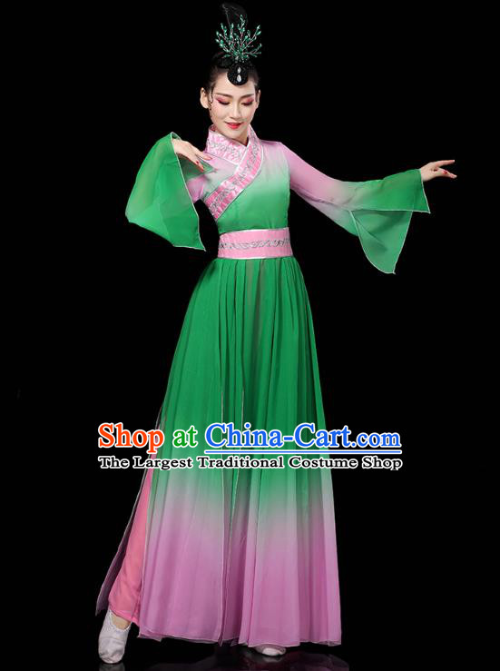 Chinese Umbrella Dance Clothing Classical Dance Green Dress Traditional Group Dance Performance Costume