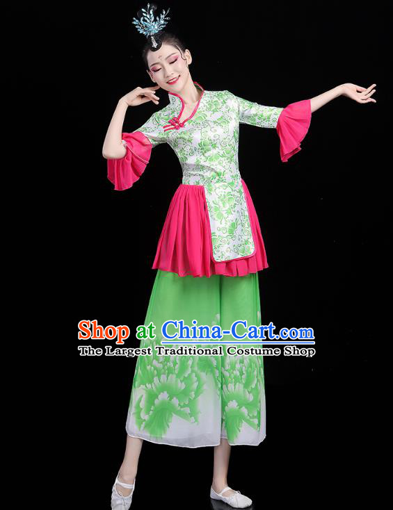 China Village Lady Dance Costume Folk Dance Green Outfits Traditional New Year Yangko Dance Clothing