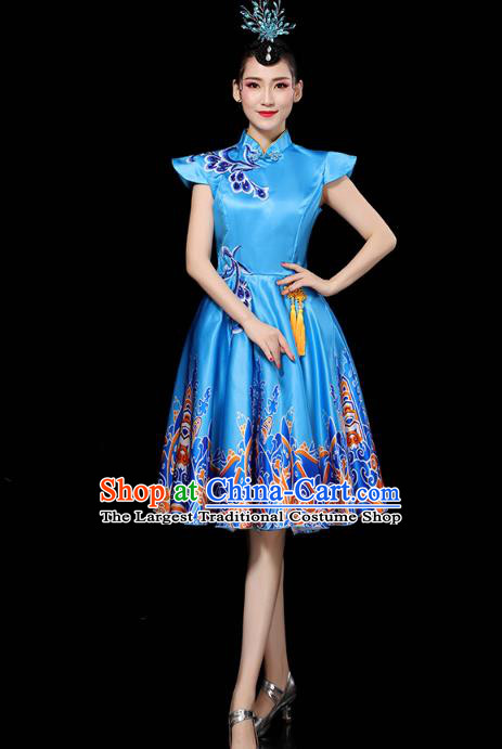 China Modern Dance Performance Clothing Spring Festival Gala Opening Dance Blue Short Dress