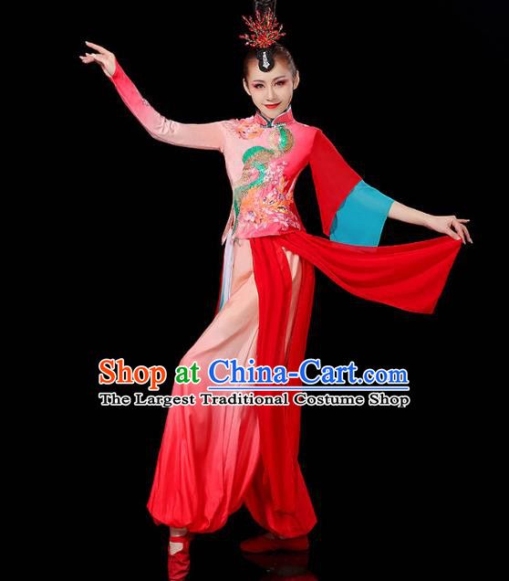 China Fan Dance Clothing Traditional Folk Dance Yangko Dance Performance Red Outfits