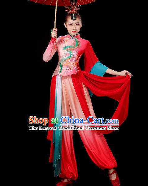 China Fan Dance Clothing Traditional Folk Dance Yangko Dance Performance Red Outfits