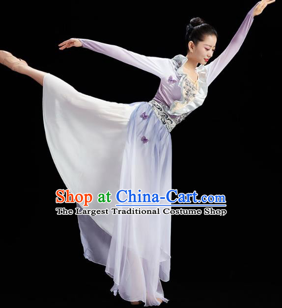 China Umbrella Dance Clothing Classical Dance Lilac Dress Traditional Stage Performance Costume