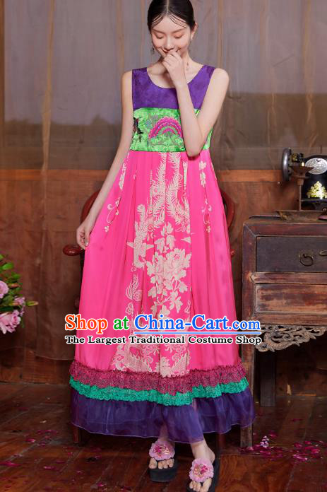 Chinese National Woman Tang Suit Cheongsam Costume Traditional Embroidered Loose Long Dress