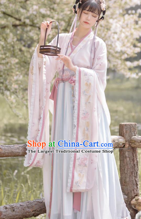 China Ancient Flowers Fairy Hanfu Dress Traditional Jin Dynasty Court Lady Historical Costume Complete Set