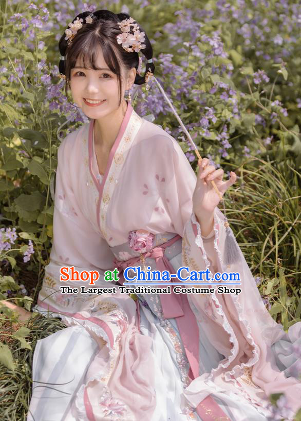 China Ancient Flowers Fairy Hanfu Dress Traditional Jin Dynasty Court Lady Historical Costume Complete Set