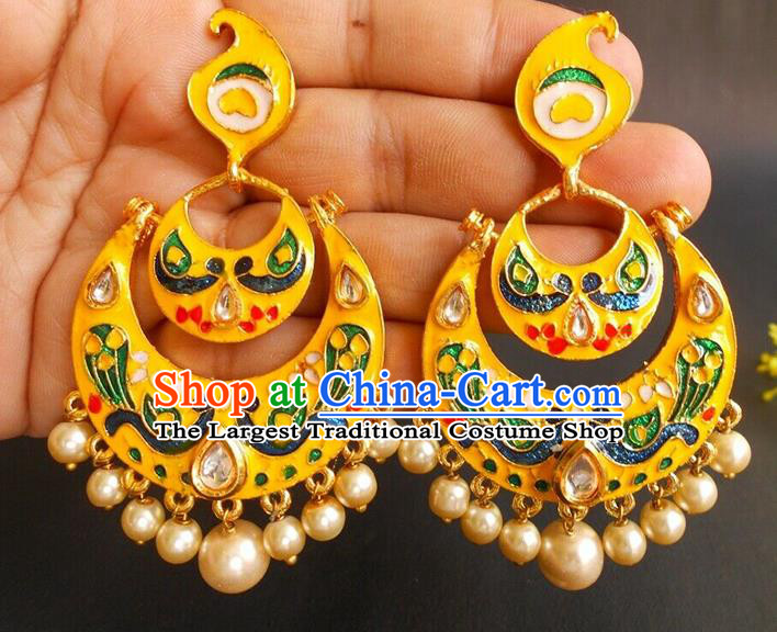 Asian Indian Classical Cloisonne Yellow Earrings India Bollywood Folk Dance Ear Accessories