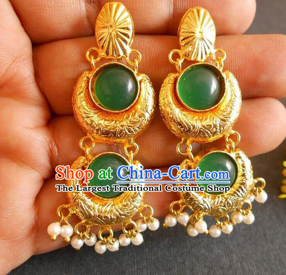 Asian Indian Court Princess Earrings India Folk Dance Golden Ear Accessories