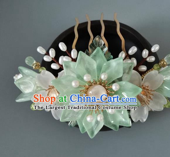 China Ancient Palace Lady Hairpin Traditional Song Dynasty Princess Green Lotus Hair Comb