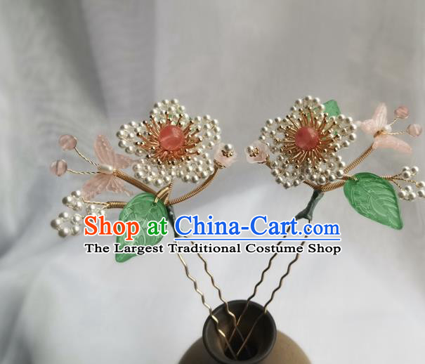 China Ancient Palace Lady Hairpin Traditional Song Dynasty Beads Plum Blossom Hair Stick