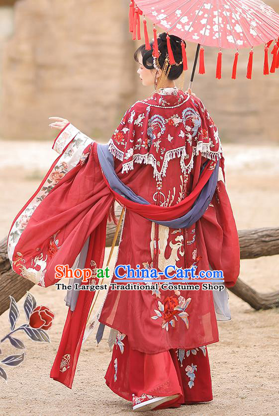 Traditional China Song Dynasty Wedding Historical Clothing Ancient Royal Princess Red Hanfu Dress Complete Set