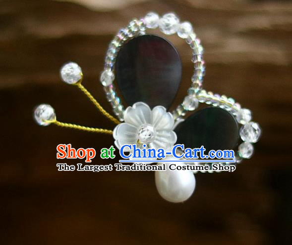 Chinese Ancient Princess Shell Plum Hairpin Traditional Song Dynasty Beads Butterfly Hair Stick