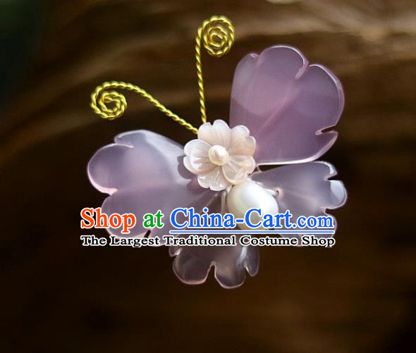 Chinese Ancient Princess Amethyst Butterfly Hairpin Traditional Song Dynasty Palace Lady Hair Stick