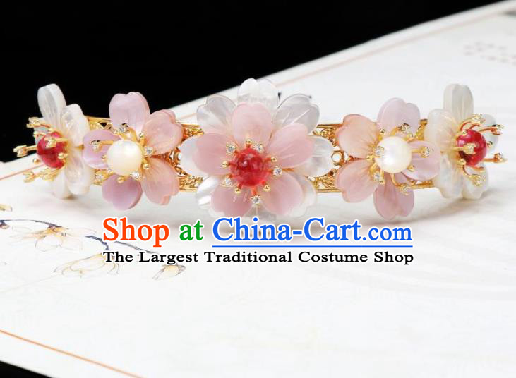 Chinese Ancient Princess Hair Stick Traditional Tang Dynasty Pink Shell Sakura Hair Crown