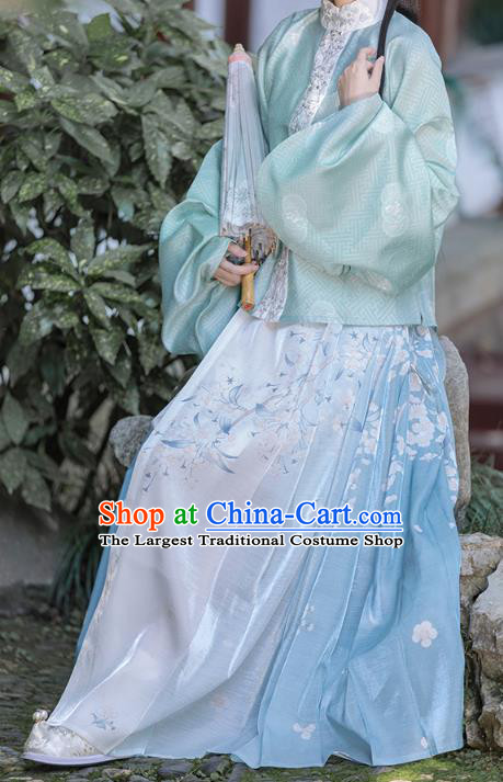 China Ancient Ming Dynasty Patrician Lady Historical Clothing Traditional Hanfu Dress Apparels Full Set