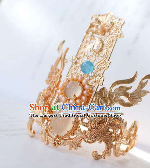 Chinese Traditional Ming Dynasty Prince Golden Hairdo Crown Ancient Swordsman Hair Accessories
