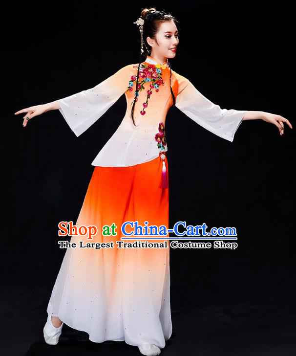 China Folk Dance Performance Orange Uniforms Fan Dance Yangko Dance Clothing