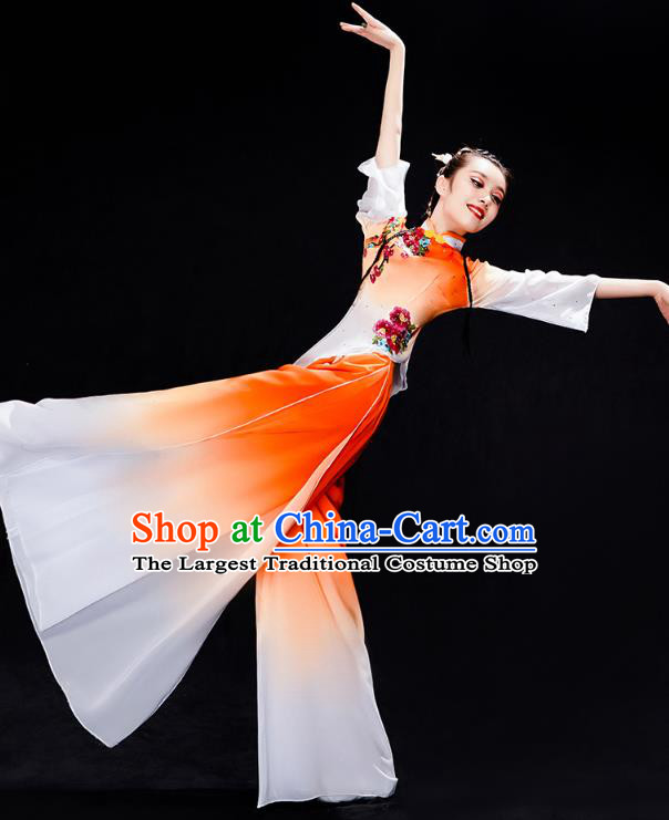 China Folk Dance Performance Orange Uniforms Fan Dance Yangko Dance Clothing
