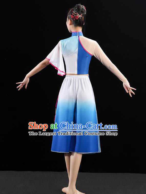 China Fan Dance Stage Performance Clothing Folk Dance Woman Group Dance Royalblue Uniforms