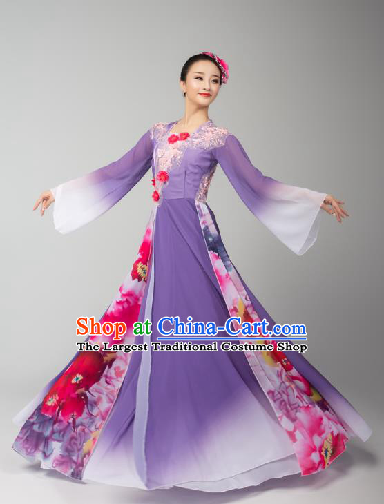 Chinese Umbrella Dance Violet Dress Traditional Fan Dance Performance Costumes Classical Dance Clothing
