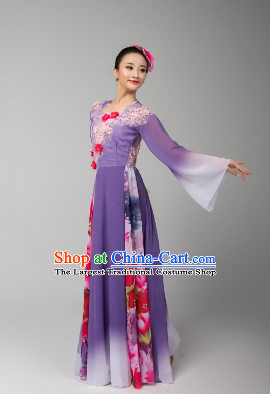 Chinese Umbrella Dance Violet Dress Traditional Fan Dance Performance Costumes Classical Dance Clothing