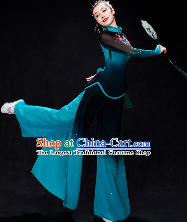 China Fan Dance Stage Performance Clothing Folk Dance Costume Yangko Dance Blue Uniforms