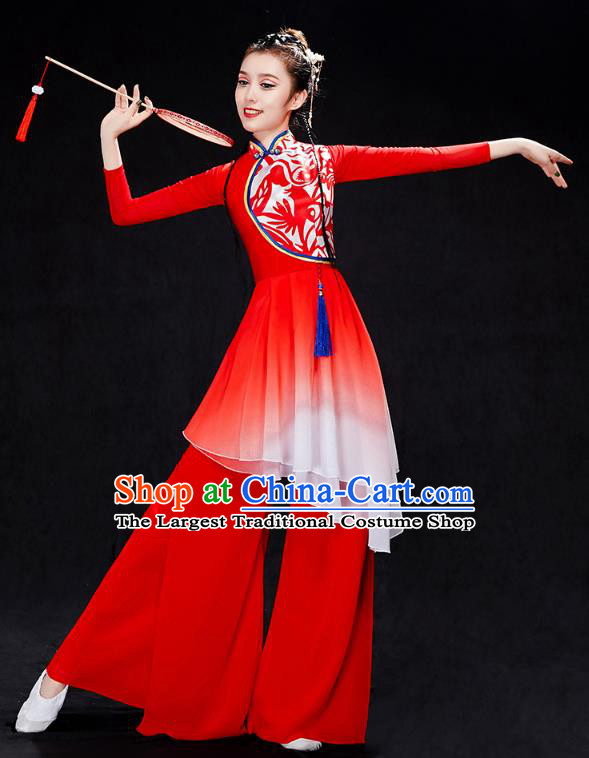 China Yangko Dance Red Uniforms Fan Dance Stage Performance Clothing Folk Dance Drum Dance Costume