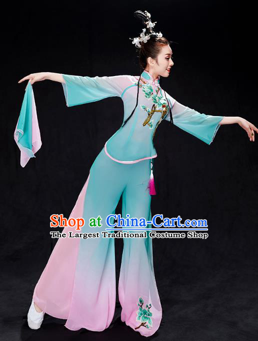 China Fan Dance Clothing Folk Dance Solo Dance Costume Yangko Dance Blue Uniforms