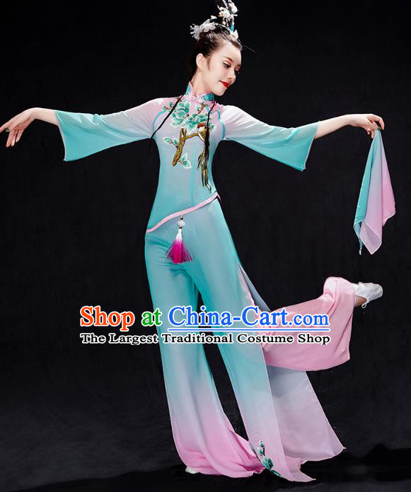 China Fan Dance Clothing Folk Dance Solo Dance Costume Yangko Dance Blue Uniforms