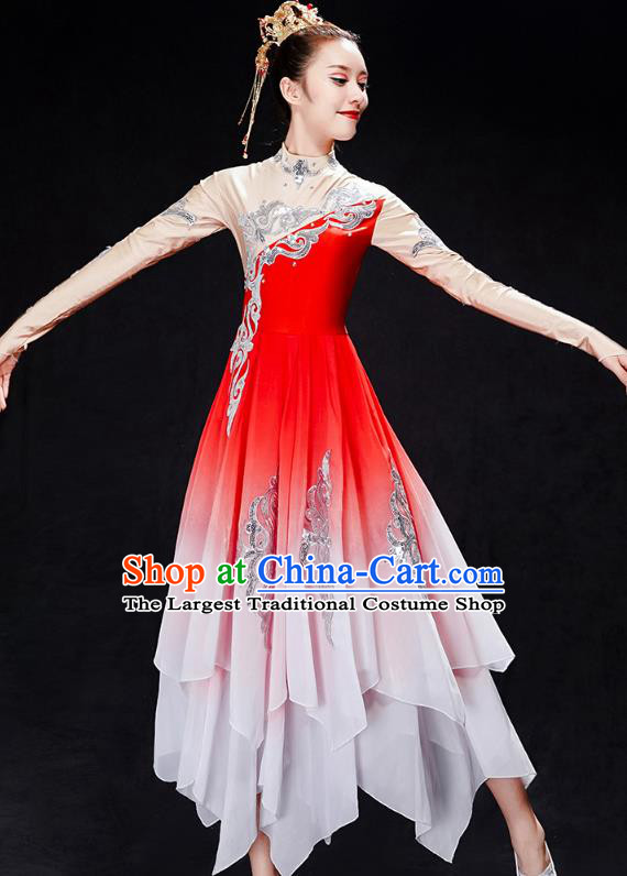 Chinese Traditional Umbrella Dance Clothing Classical Dance Costumes Group Dance Red Dress