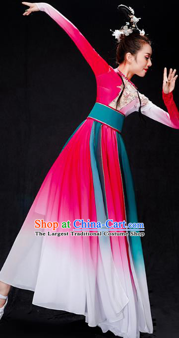 Chinese Female Group Dance Rosy Dress Traditional Umbrella Dance Clothing Classical Dance Costumes