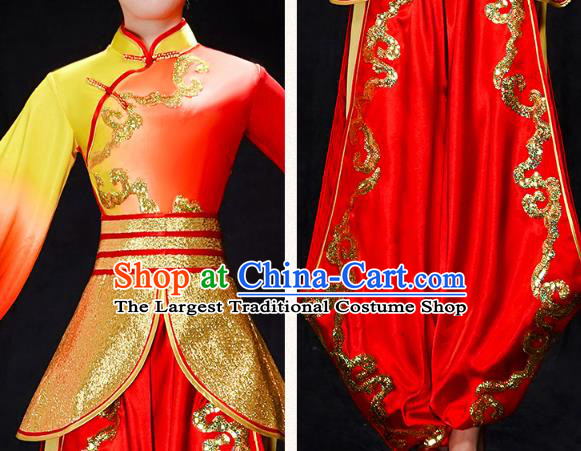 China Yangko Dance Red Uniforms Kung Fu Performance Clothing Folk Dance Drum Dance Costume