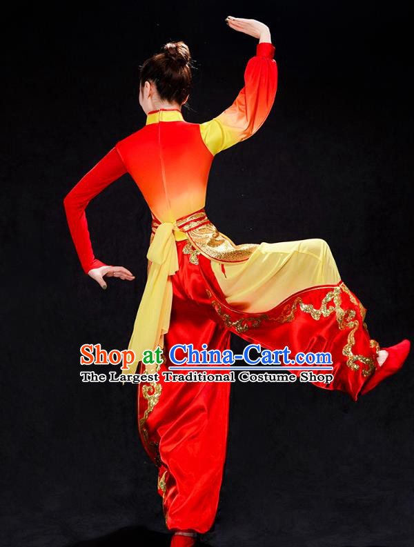 China Yangko Dance Red Uniforms Kung Fu Performance Clothing Folk Dance Drum Dance Costume