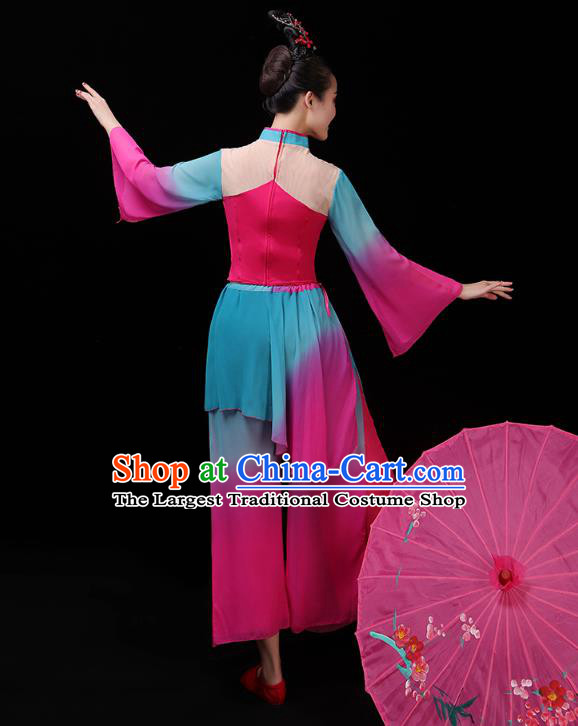 China Yangko Dance Rosy Uniforms Jasmine Dance Clothing Folk Dance Fan Dance Costume