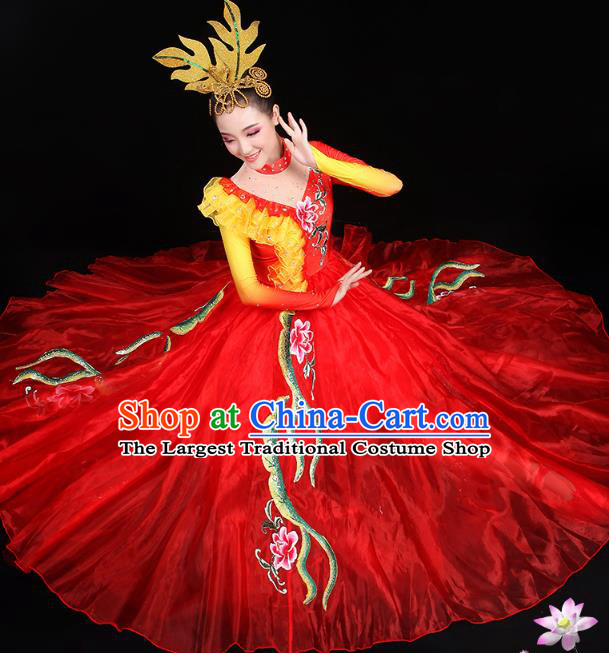China Spring Festival Gala Opening Dance Costume Flower Dance Clothing Chorus Group Performance Red Dress