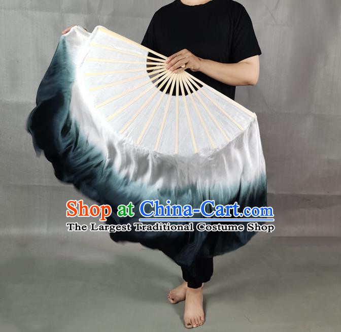 China Atrovirens Long Ribbon Prop Fan Classical Dance Silk Fan Yangko Dance Folding Fan