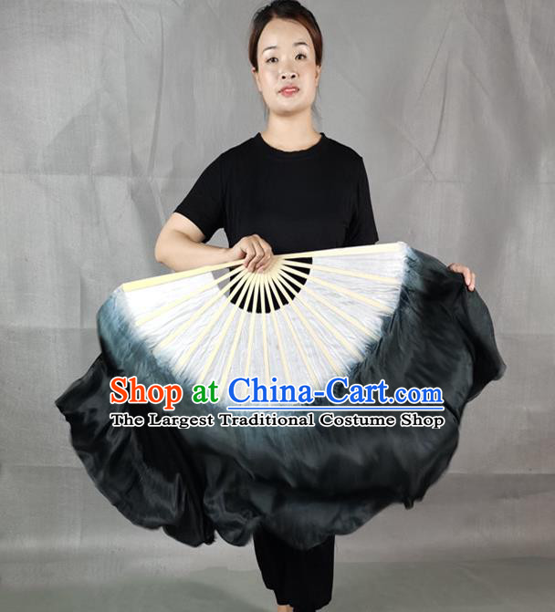 China Jiaozhou Yangko Dance Folding Fan Group Dance Gradient Black White Ribbon Fan Classical Dance Silk Fan