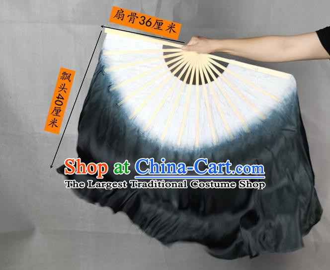 China Jiaozhou Yangko Dance Folding Fan Group Dance Gradient Black White Ribbon Fan Classical Dance Silk Fan