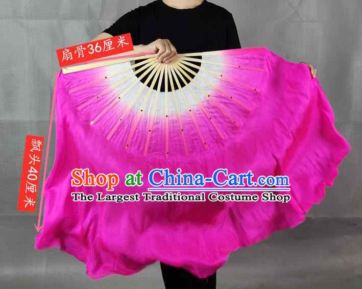 China New Year Yangko Dance Folding Fan Stage Performance Long Ribbon Fan Classical Dance Rosy Silk Fan